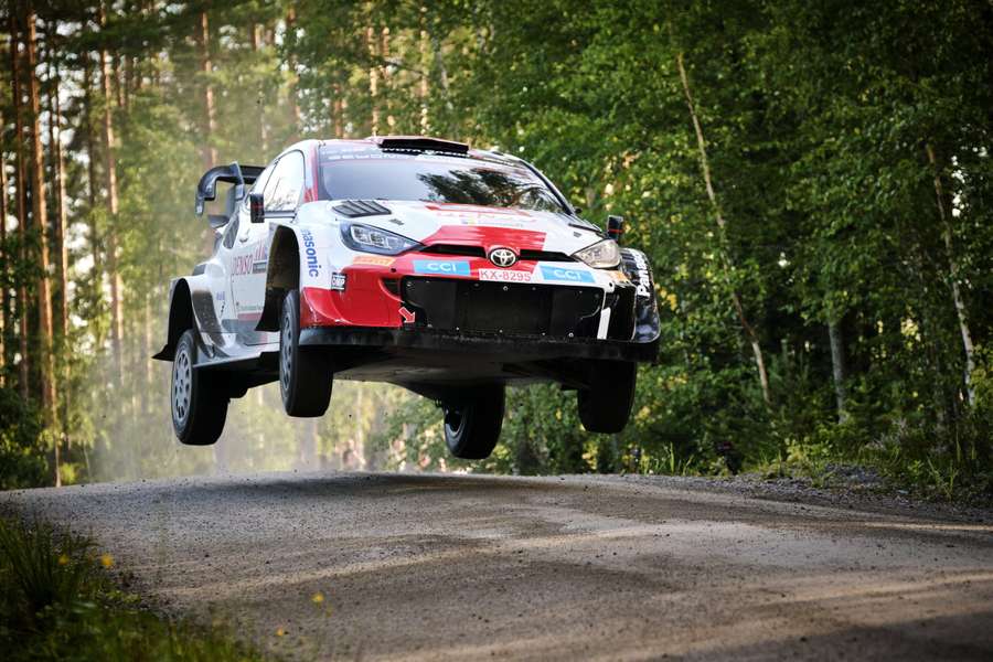 Elfyn Evans pictured competing in Finland earlier in the season