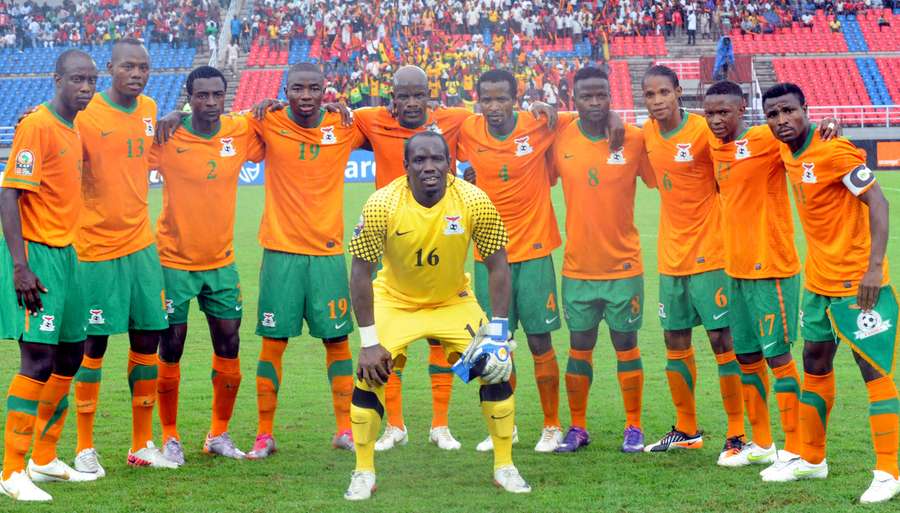 The 2012 Zambia side with Kennedy Mweene in the middle
