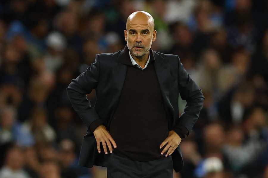 L'allenatore del City Pep Guardiola durante la sfida di Champions League tra Manchester City e Napoli