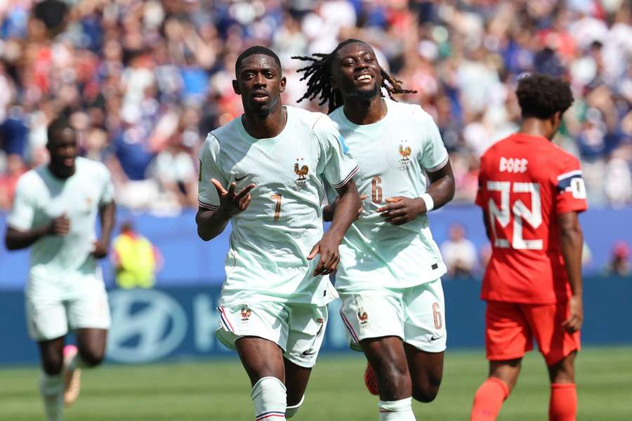 Ousmane Dembele celebrates