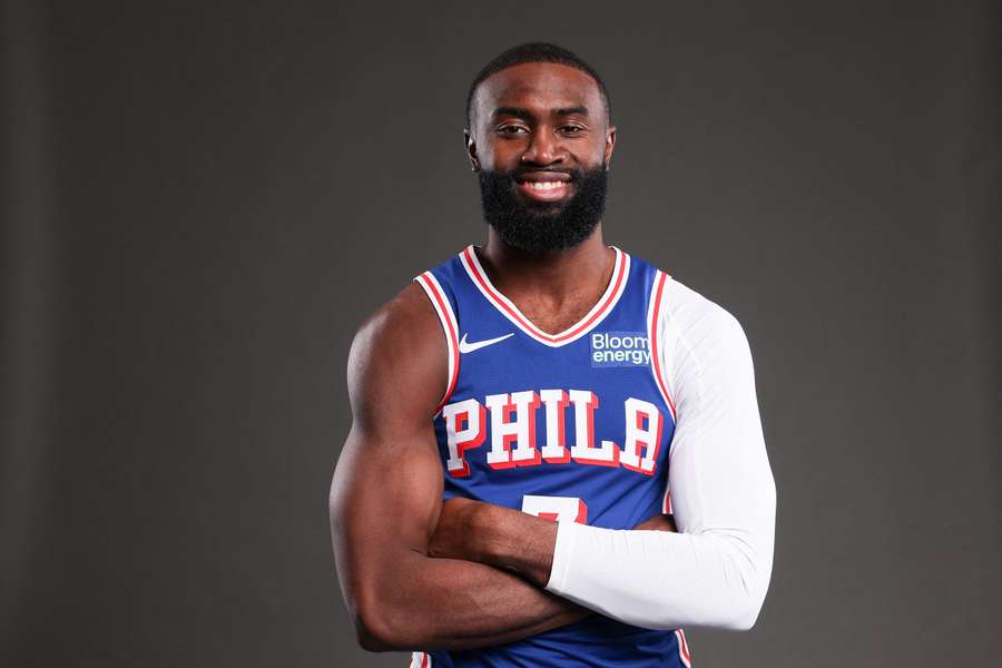 Philadelphia 76ers Jaylen Brown poses for a photo during media day Philadelphia 76ers Jaylen Brown poses for a photo during media day