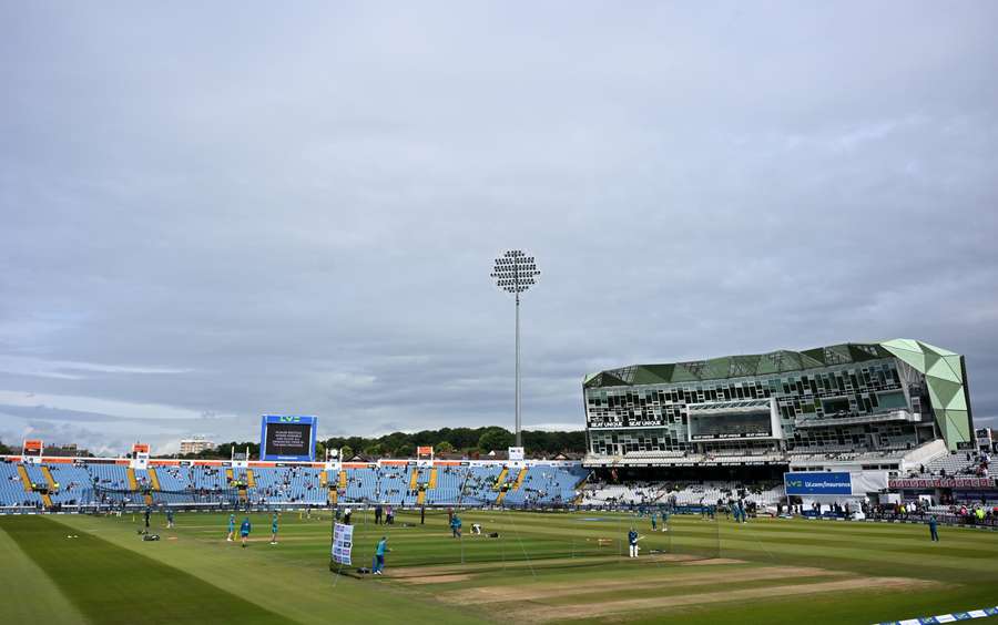 Players warm up ahead of play on day one of the third Ashes Test