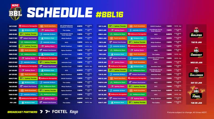 Full 2026/27 BBL schedule