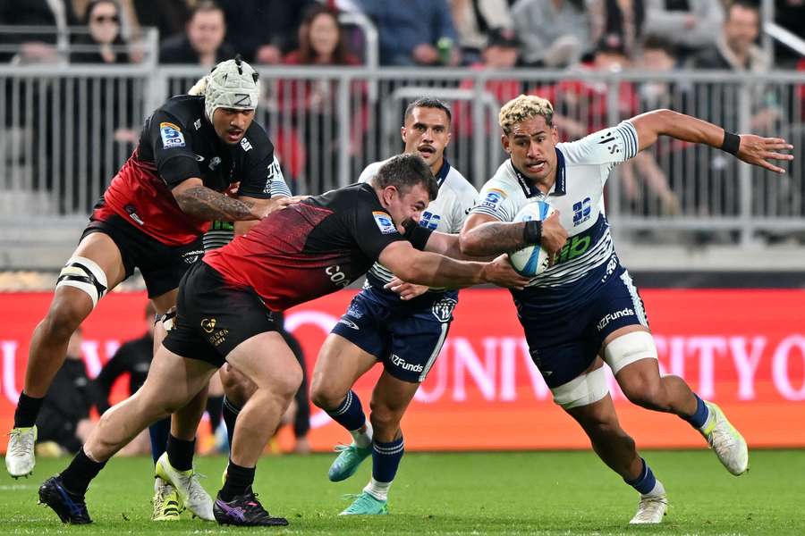 Malachi Wrampling attempts to evade a tackle during the Blues' loss to Canterbury Crusaders. Malachi Wrampling attempts to evade a tackle during the Blues' loss to Canterbury Crusaders.
