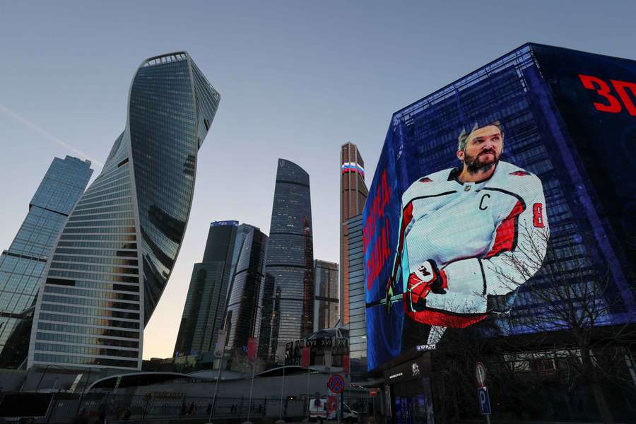 Alexander Ovechkin pictured on display in Moscow's International Business District