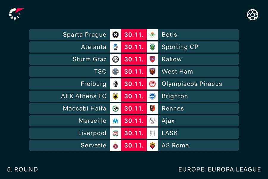 Europa League fixtures 30/11