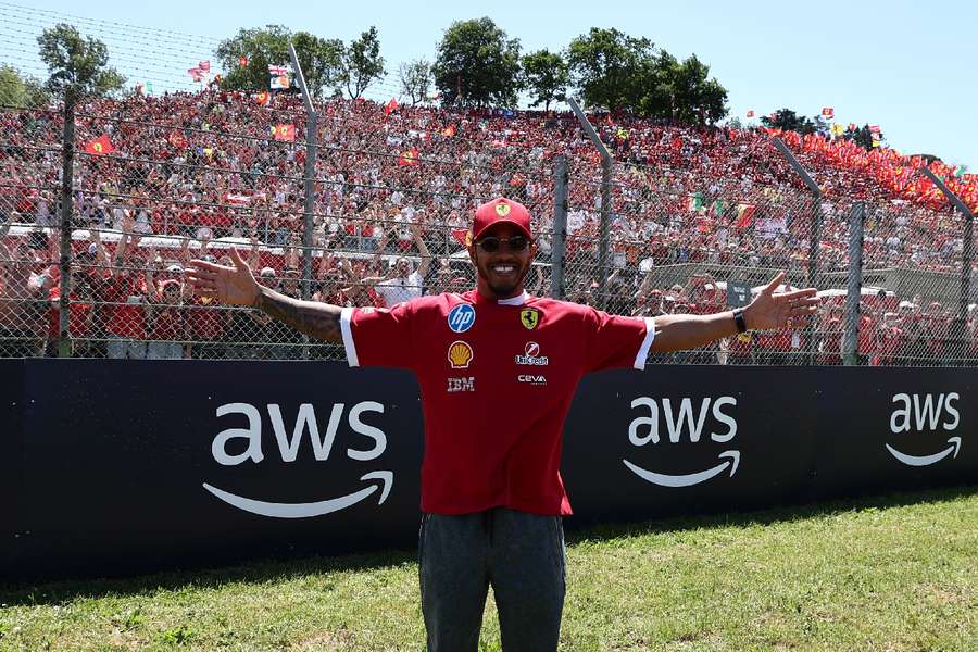 Hamilton celebrates in front of Ferrari faithful