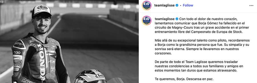 Mesaj din partea Team Laglisse, echipa lui Borja Gómez Mesaj din partea Team Laglisse, echipa lui Borja Gómez