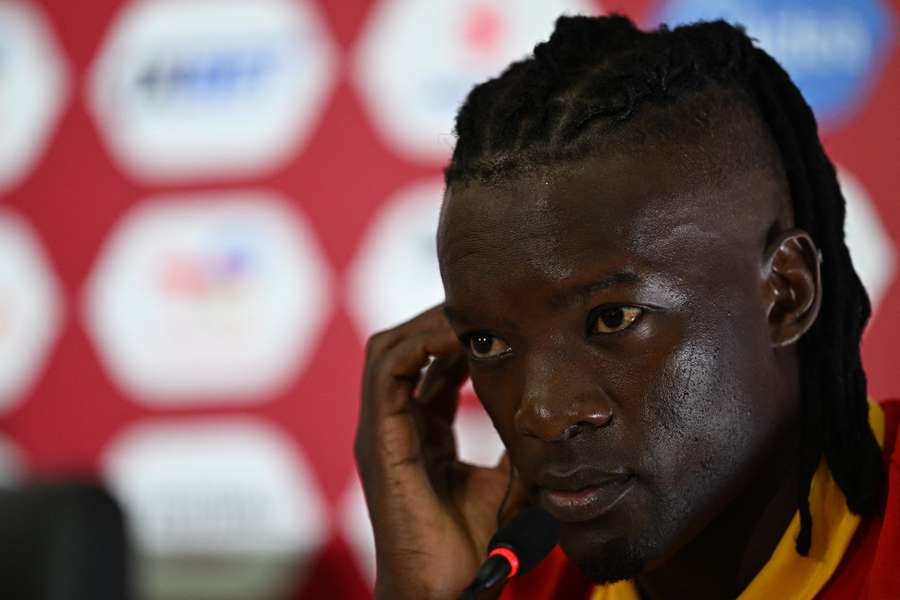 Khalid Aucho during a press conference Khalid Aucho during a press conference