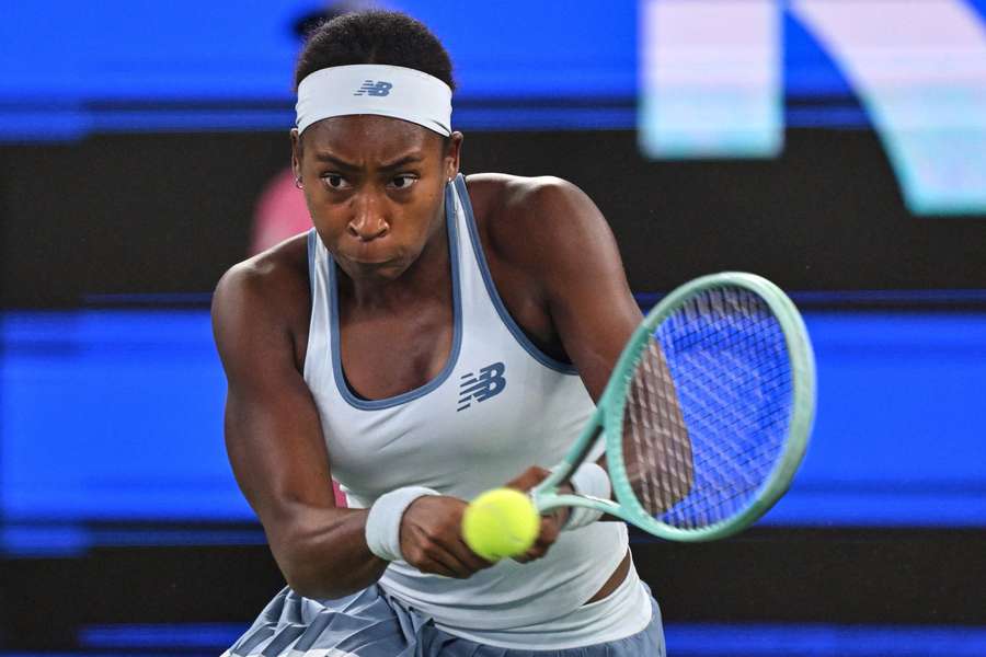 Coco Gauff hits a return to Jessica Pegula during the Wuhan Open final