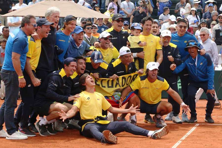 Ecuador celebrate after beating Australia