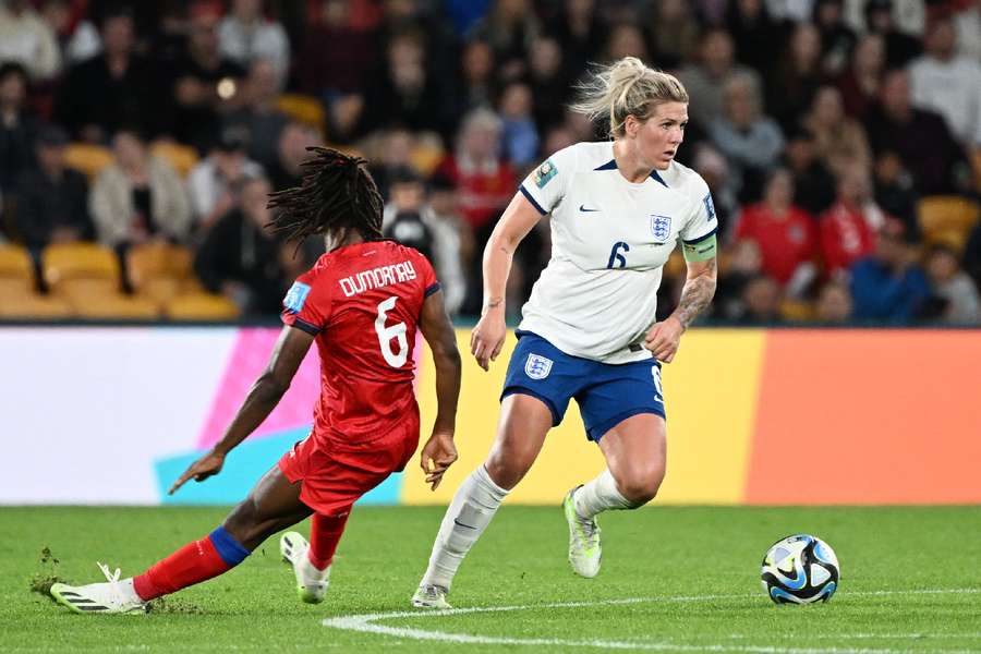 England's Millie Bright in action with Haiti's Melchie Dumornay