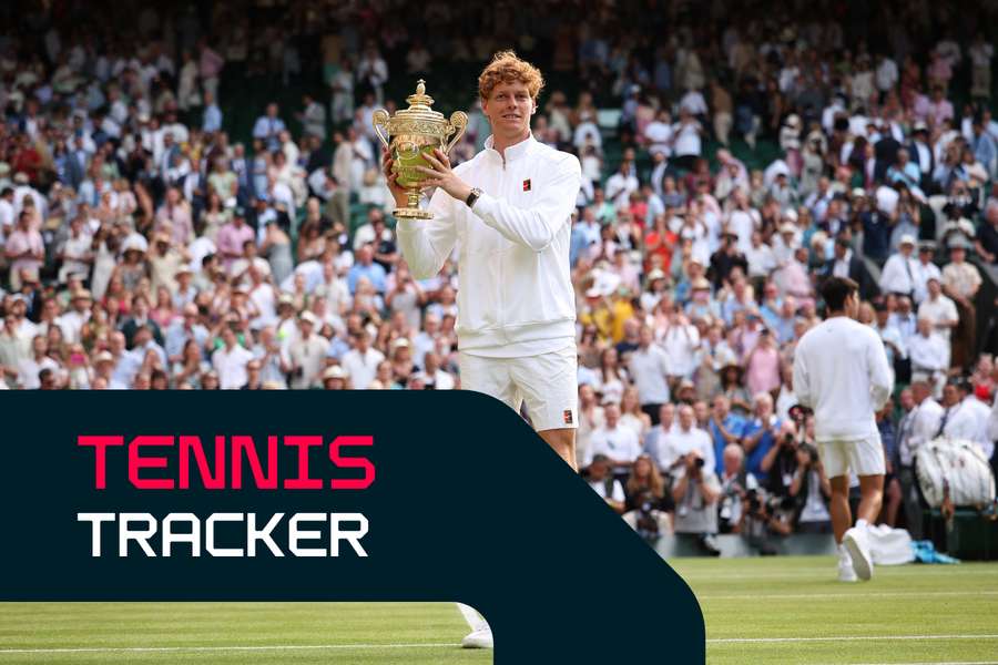 Sinner celebrates winning the Wimbledon title