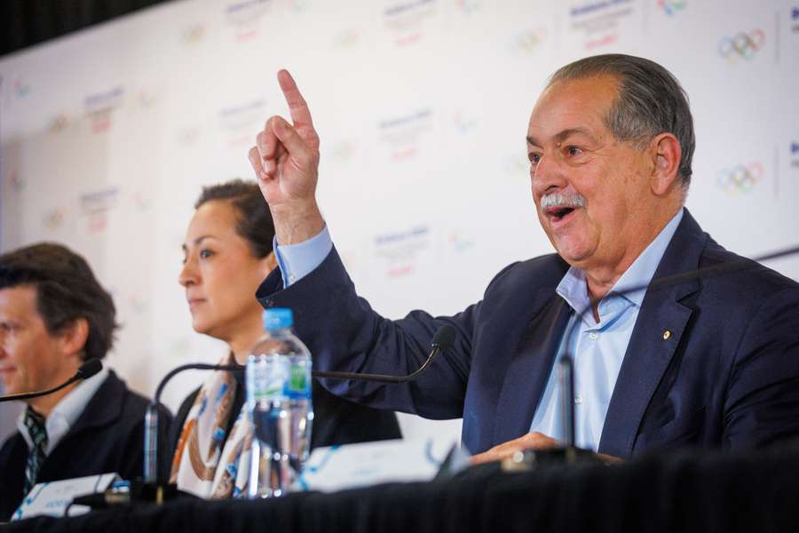 Andrew Liveris, President of the Brisbane 2032 organising committee, speaks at a press conference in May. Andrew Liveris, President of the Brisbane 2032 organising committee, speaks at a press conference in May.