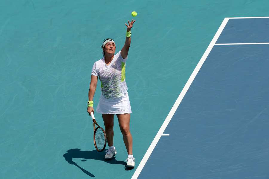 Ons Jabeur of Tunisia serves to Varvara Gracheva of Russia