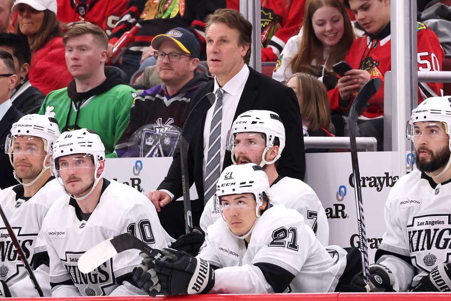 Los Angeles Kings former head coach Jim Hiller looks on during a game Los Angeles Kings former head coach Jim Hiller looks on during a game
