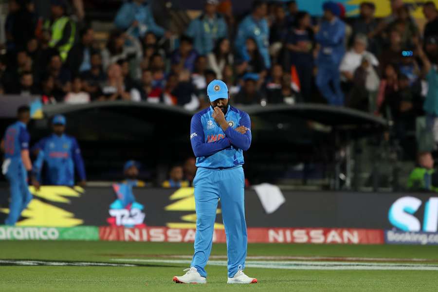 India's Captain Rohit Sharma gestures during the ICC men's Twenty20 World Cup 2022 semi-final cricket match between England and India 