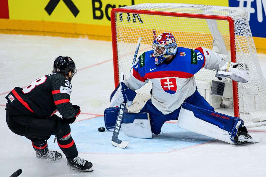 Canada in action against Slovakia at the 2024 World Championship