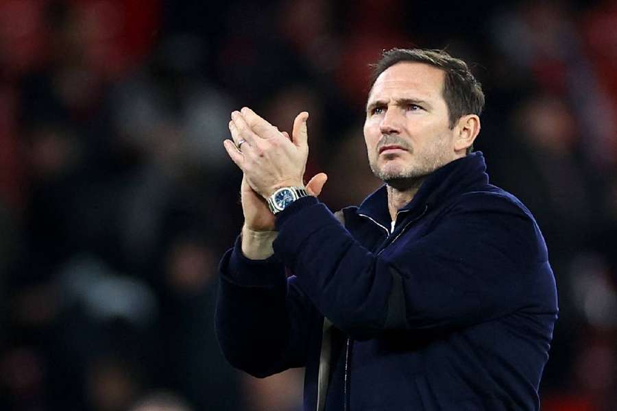 Everton manager Frank Lampard applauds fans after the match
