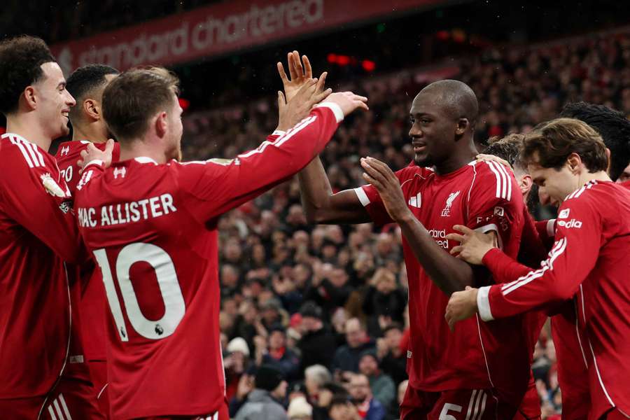 Konate celebrates his goal