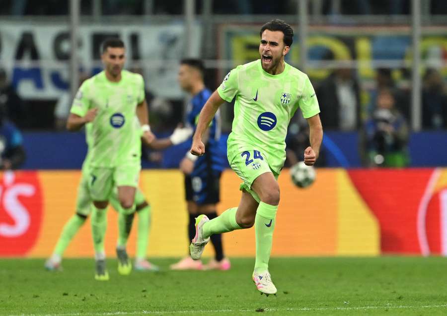 Eric Garcia of FC Barcelona celebrates scoring his team's first goal Eric Garcia of FC Barcelona celebrates scoring his team's first goal
