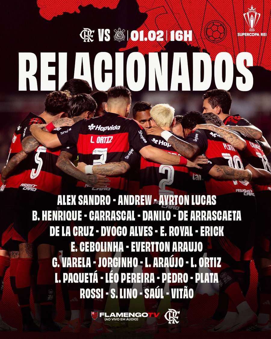 Os relacionados do Flamengo para a Supercopa Rei 2026