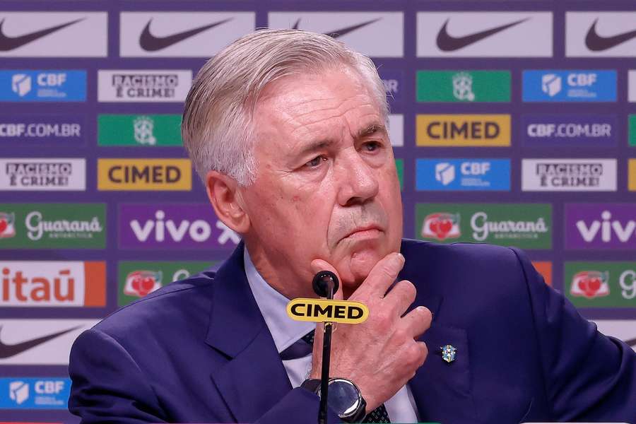 Carlo Ancelotti, trener reprezentacji Brazylii, na konferencji prasowej w siedzibie CBF