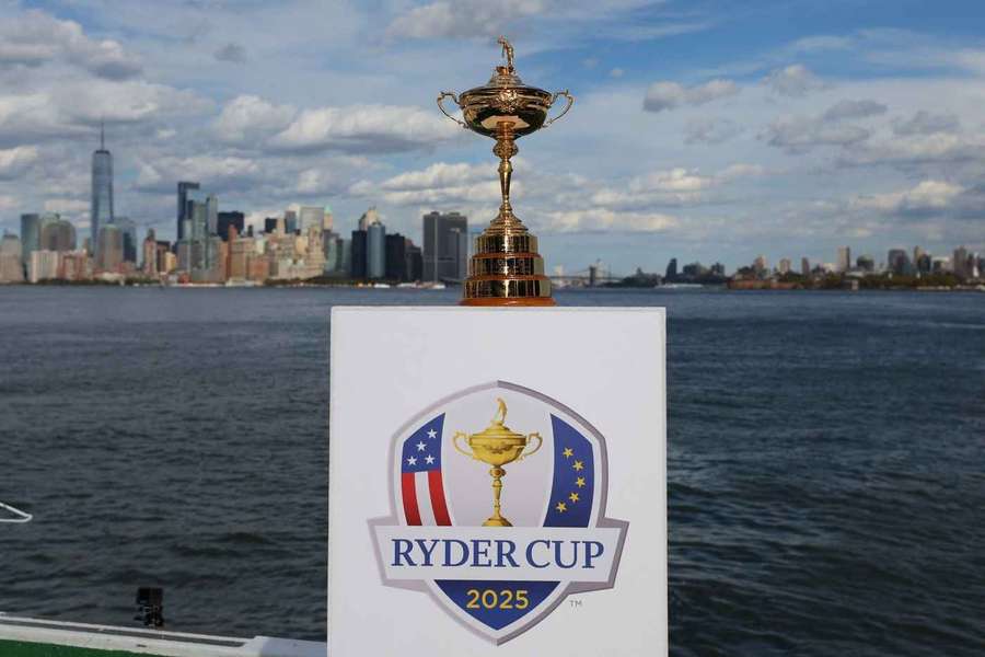 The Ryder Cup Trophy is seen during the Ryder Cup 2024 Year to Go Media Event 