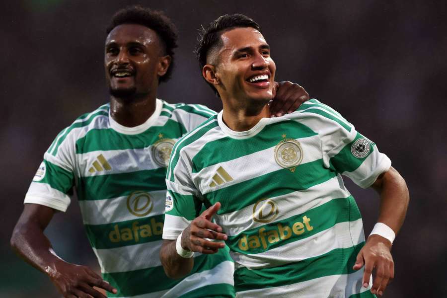 Camilo Duran of Celtic celebrates scoring his team's opening goal Camilo Duran of Celtic celebrates scoring his team's opening goal