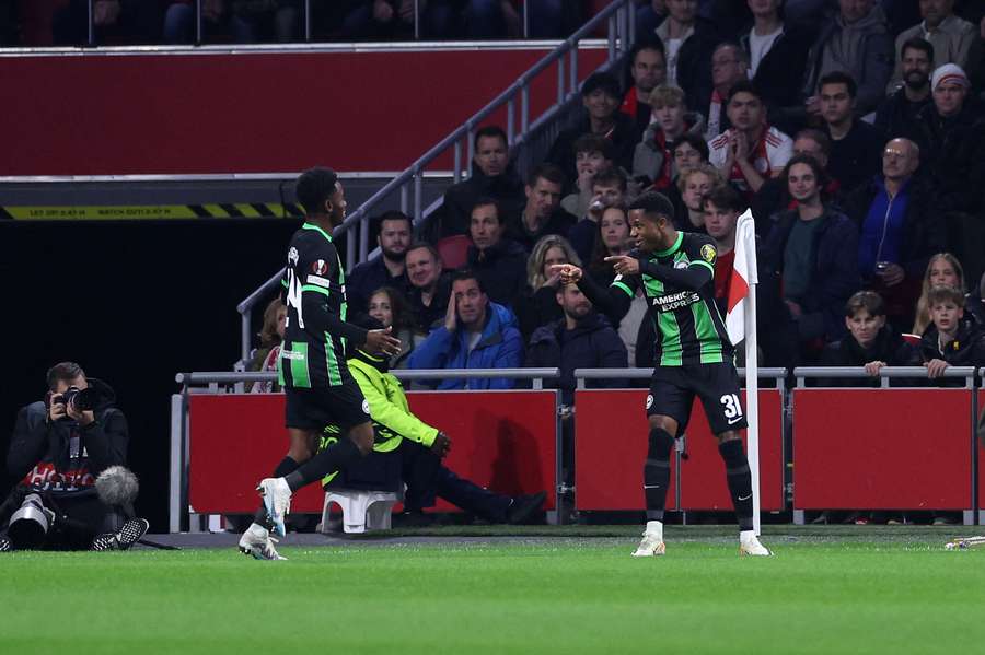 Ansu Fati of Brighton & Hove Albion celebrates after scoring the team's first goal