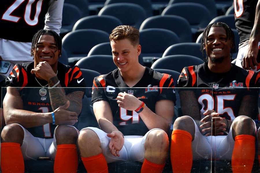 De izquierda a derecha: Ja'Marr Chase, Joe Burrow y Tee Higgins
