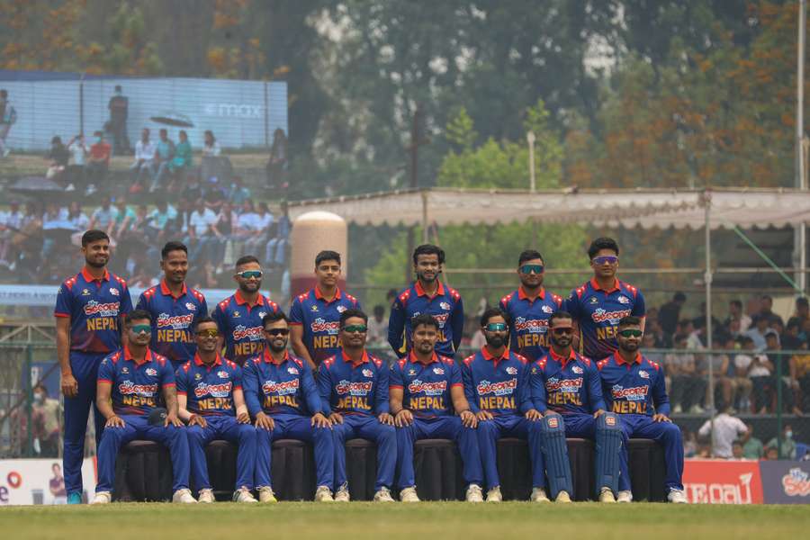 Nepal's team poses for a photo at a home game in Kathmandu last year.