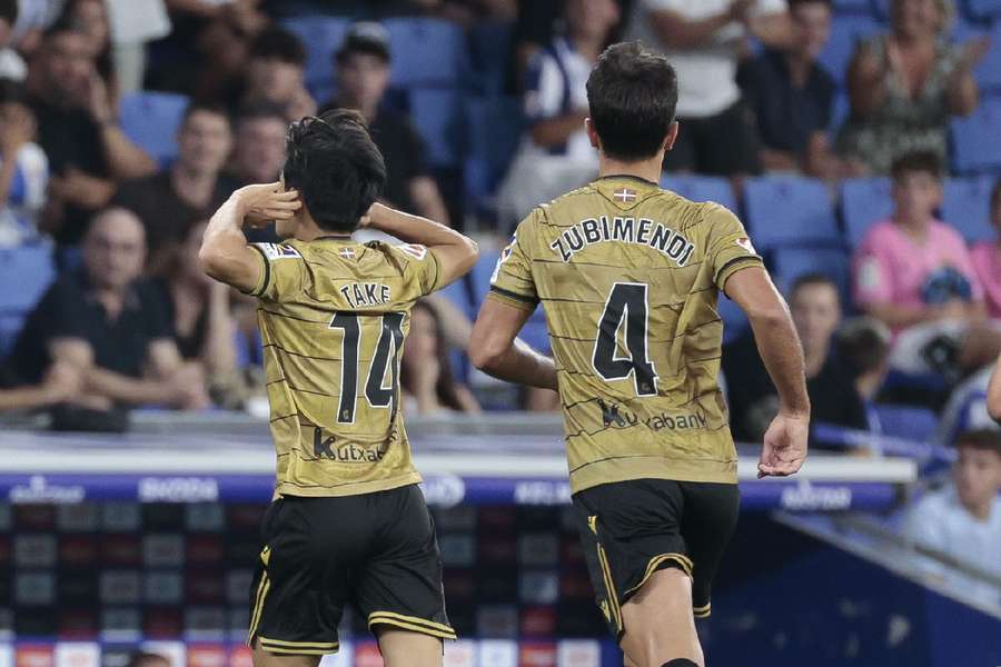 Kubo celebrates winning goal for Sociedad 