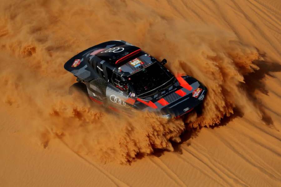 Team Audi Sport's Carlos Sainz and co-driver Lucas Cruz in action during stage eight