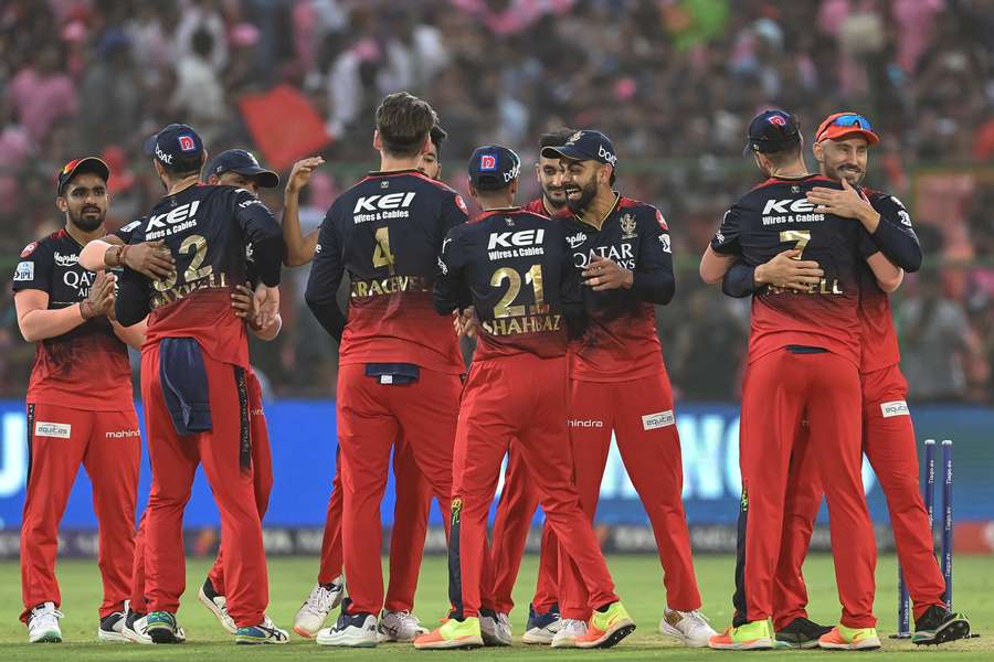 Bangalore's players celebrate their huge win