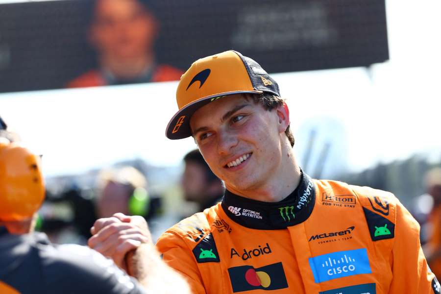 Oscar Piastri celebrates his pole position in the Netherlands