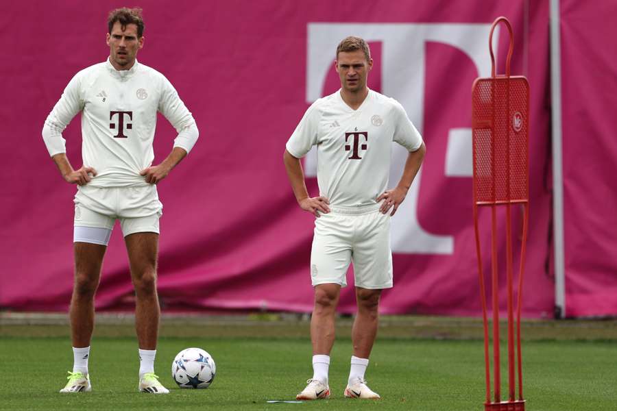 Leon Goretzka en Joshua Kimmich in betere tijden op het trainingsveld van Bayern München