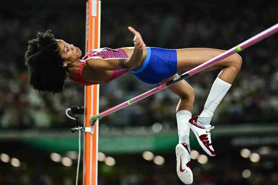 USA's Vashti Cunningham clears 1.90 on her third attempt in the women's high jump