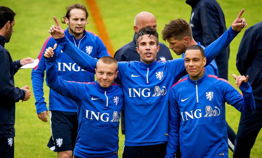 Jordy Clasie, Robin van Persie and Gregory van der Wiel at the national team training. Jordy Clasie, Robin van Persie and Gregory van der Wiel at the national team training.