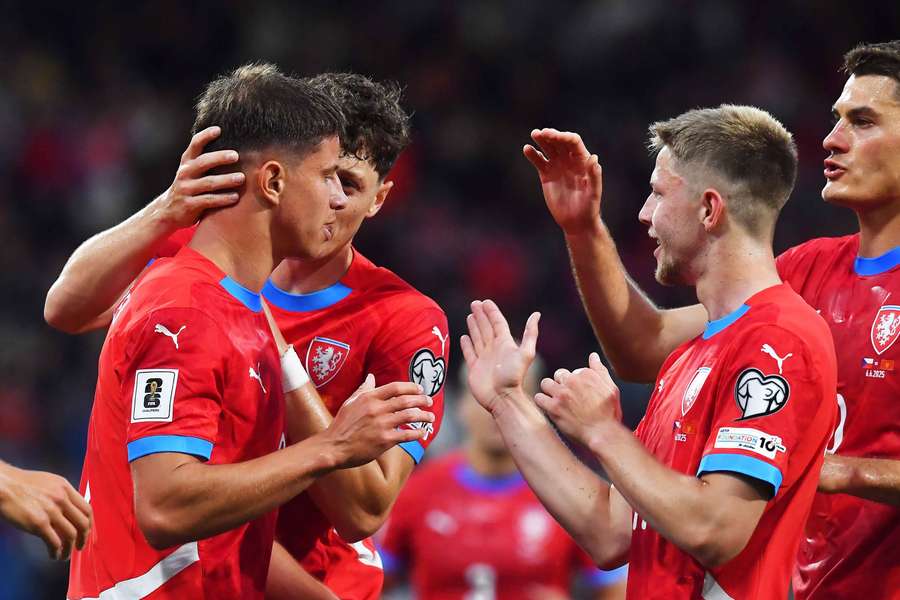 Adam Hlozek celebrates Czech Republic's opener against Montenegro