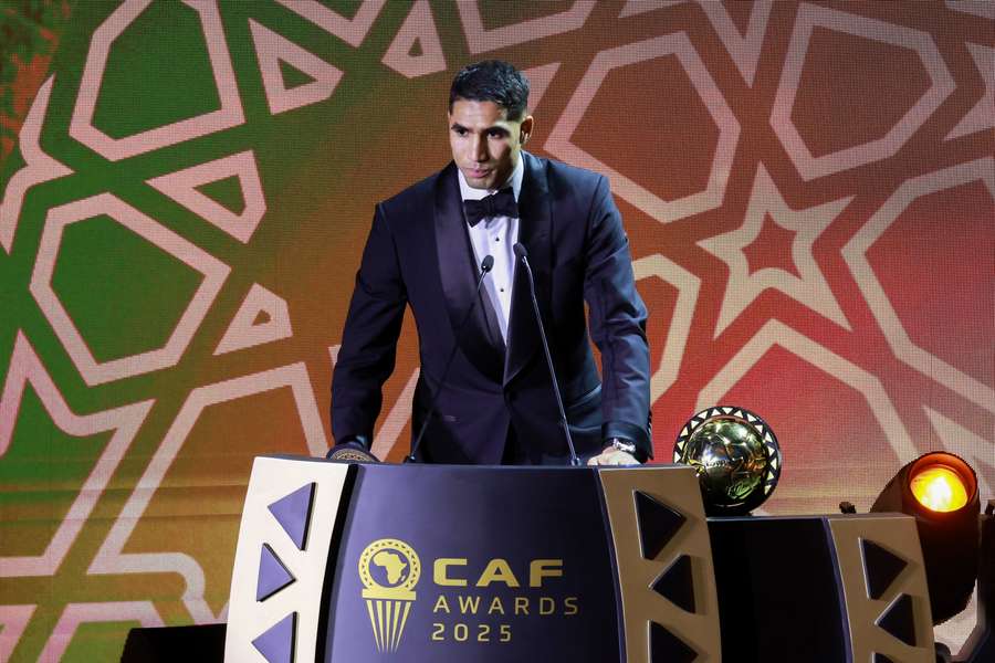 Hakimi speaking after receiving the Africa Player of the Year award Hakimi speaking after receiving the Africa Player of the Year award