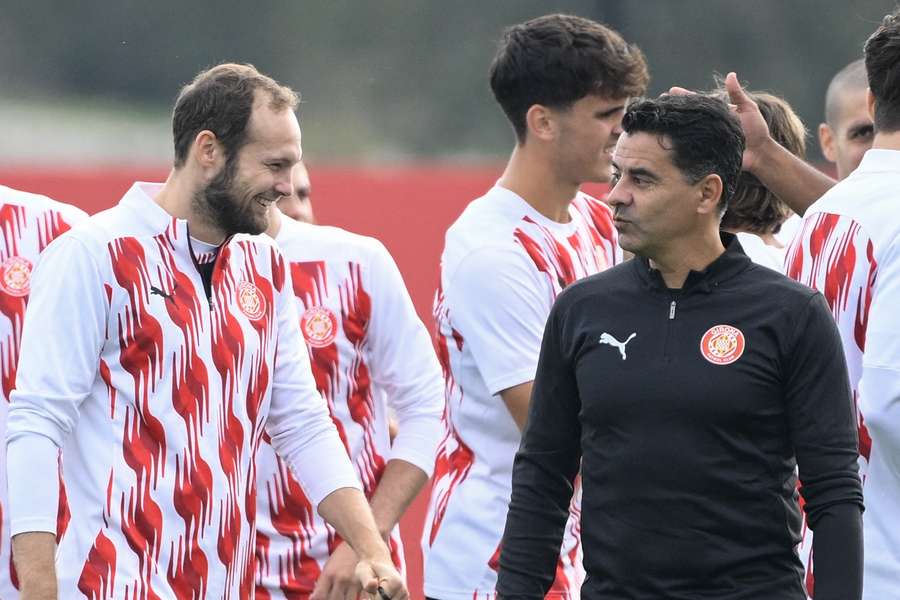 Daley Blind (L) with former Girona manager Michel