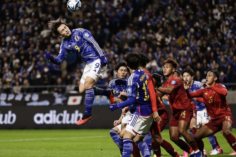 Japan's Ayase Ueda scored a hat-trick against Myanmar