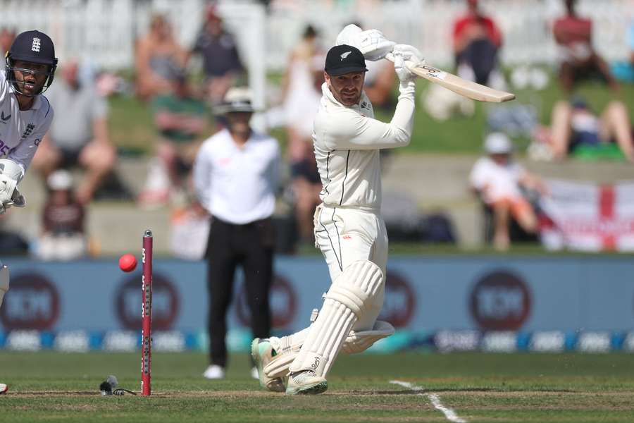 Blundell plays a shot on day two of the first Test