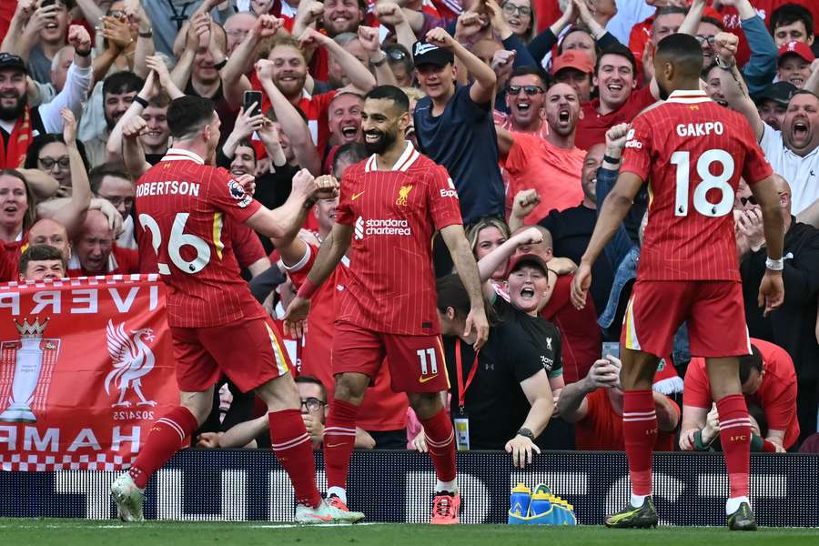 Liverpool's Mohamed Salah celebrates