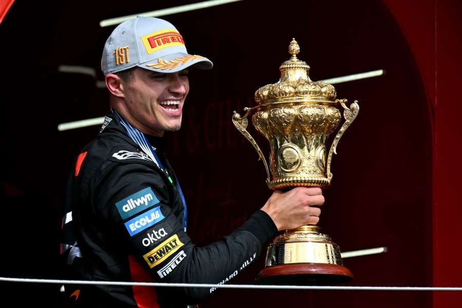 Lando Norris celebrates victory at home Grand Prix