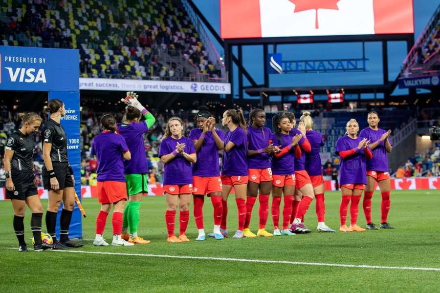 Canada's national team ahead of their match against Brazil