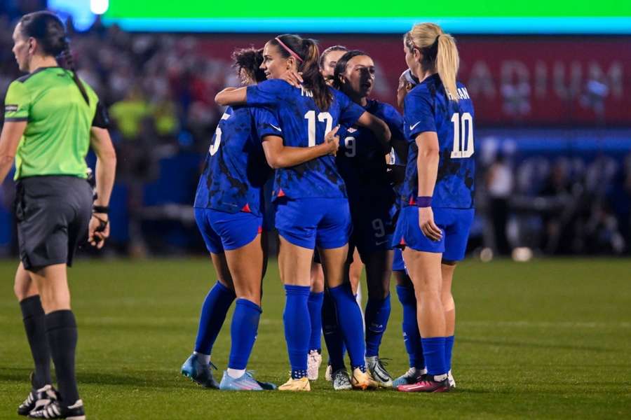 Some of the US Women's national team during a match against Brazil