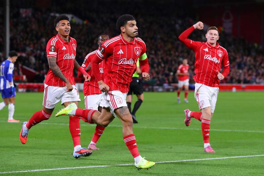 Morgan Gibbs-White (Nottingham Forest FC) celebrates after scoring his team's first goal 