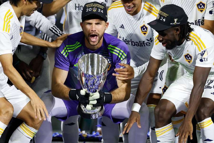 John McCarthy of the Los Angeles Galaxy celebrates after defeating the Seattle Sounders 1-0 in the Western Conference Final